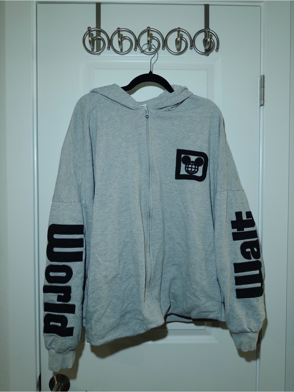 Disney Light Gray Zip-Up Hoodie with Black Mickey Graphic